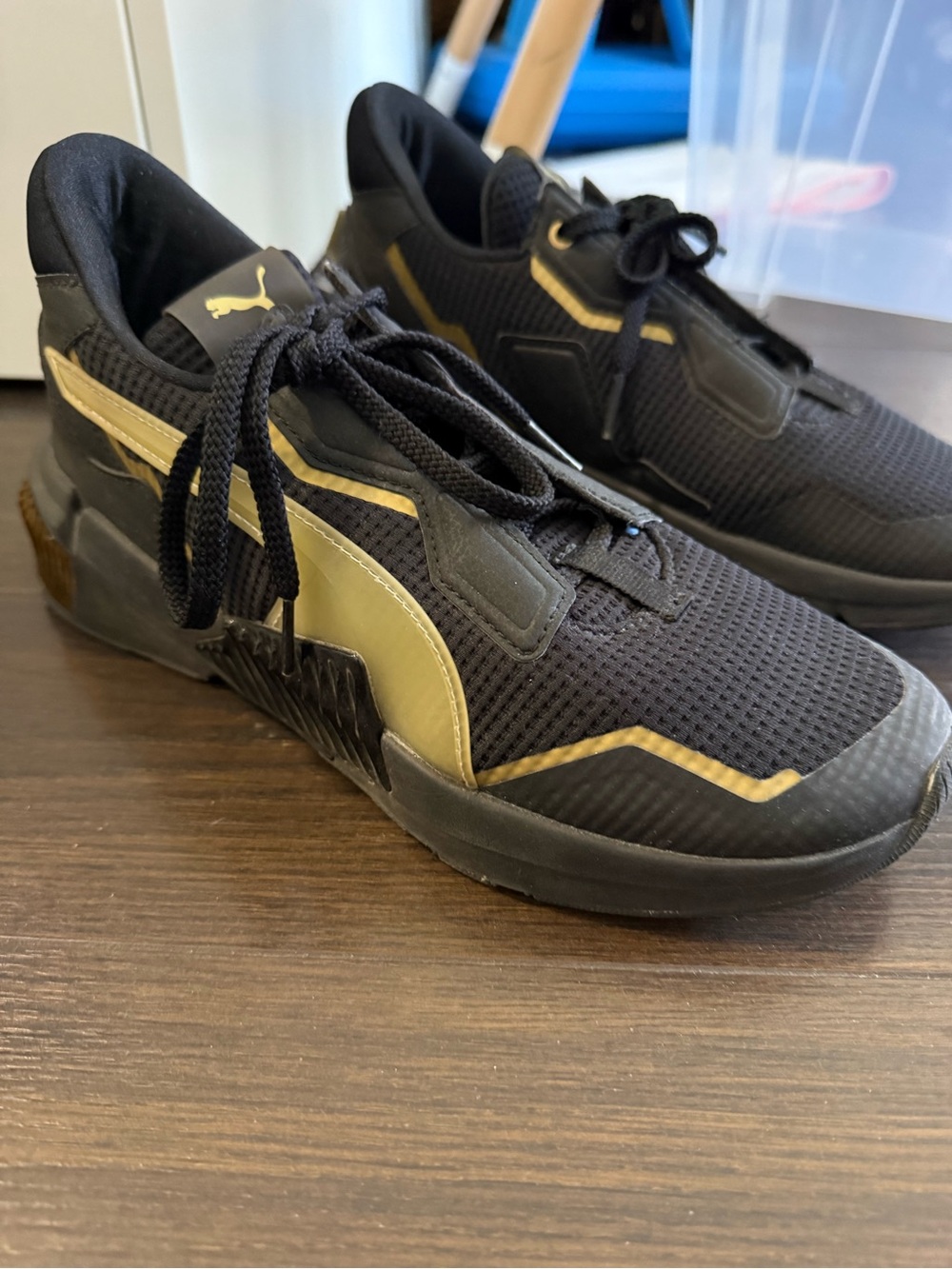Puma Black with Gold Accent Mesh Sneakers